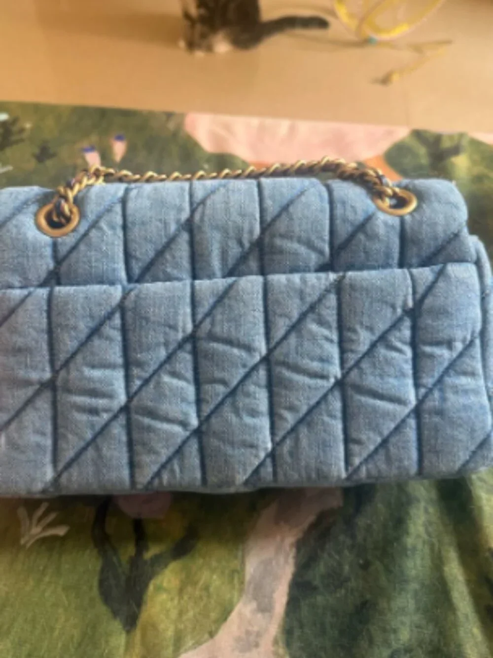 Blue Quilted Shoulder Bag Chain Strap Purse - Picture 2 of 5